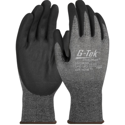 G-Tek PolyKor Seamless Knit Blended Glove w/Nitrile Coated Foam Grip on Palm & Fingers - Touchscreen Compatible - Gray - 1/DZ - 16-328
