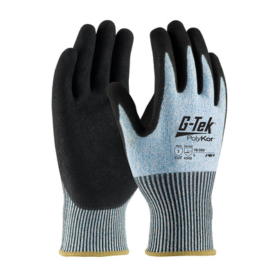 G-Tek PolyKor Seamless Knit Blended Glove w/Double-Dipped Nitrile Coated MicroSurface Grip on Palm & Fingers - Blue - 1/DZ - 16-330
