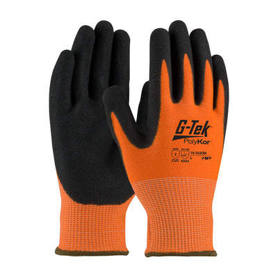 G-Tek PolyKor Hi-Vis Seamless Knit Blended Glove w/Double-Dipped Nitrile Coated MicroSurface Grip on Palm & Fingers - Orange - 1/DZ - 16-343OR