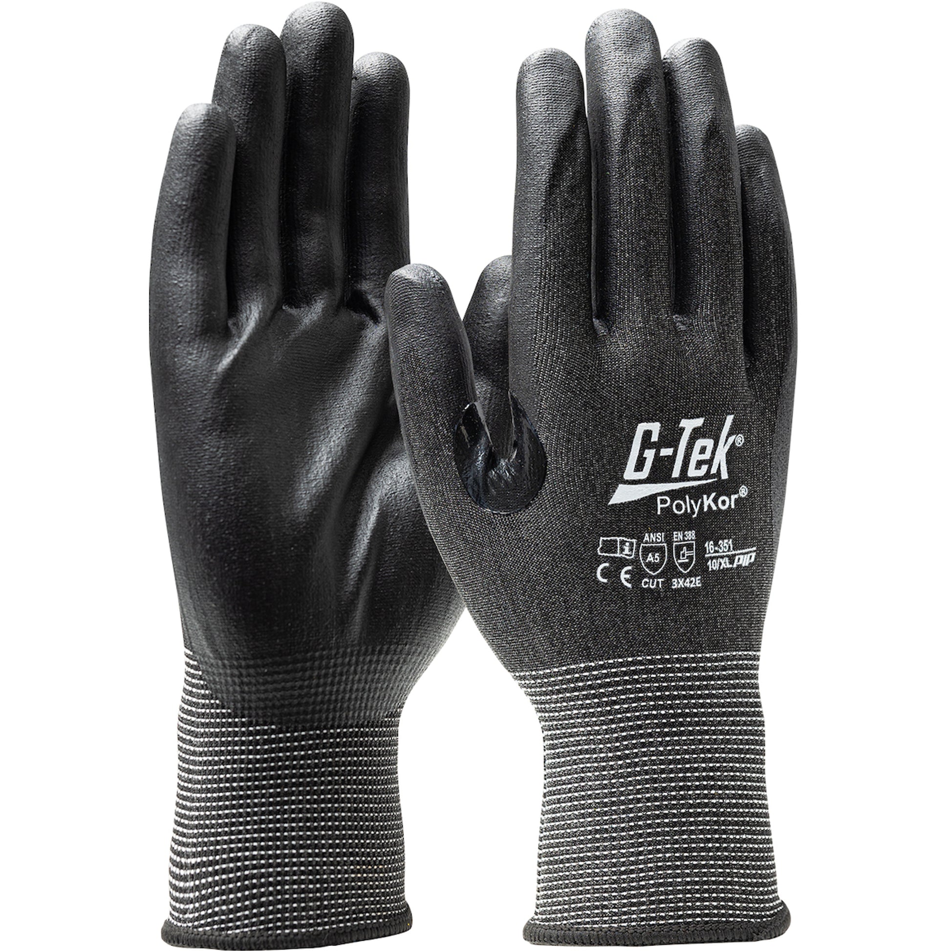 G-Tek PolyKor Seamless Knit Blended Glove w/Nitrile Coated Foam Grip on Palm & Fingers - 21 Gauge - Touchscreen Compatible - Black - 1/DZ - 16-351