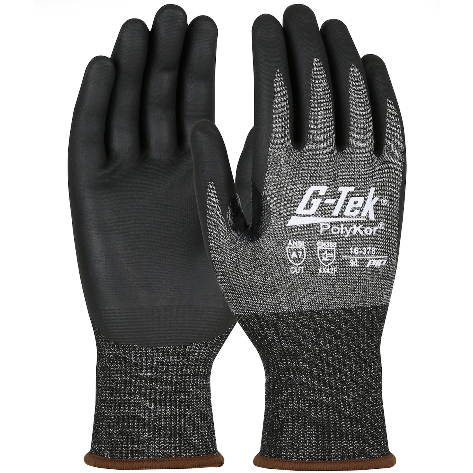 G-Tek PolyKor X7 Seamless Knit Blended Glove w/Nitrile Coated Foam Grip on Palm & Fingers - Touchscreen Compatible - Black - 1/DZ - 16-378