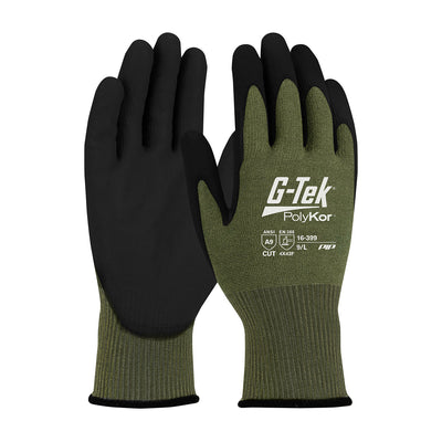 G-Tek PolyKor X7 Seamless Knit Blended Glove w/NeoFoam Coated MicroSurface Grip on Palm & Fingers - Touchscreen Compatible - Green - 1/DZ - 16-399