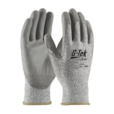 G-Tek PolyKor Industry Grade Seamless Knit Blended Glove w/Polyurethane Coated Flat Grip on Palm & Fingers - Bulk Pack - Salt Pepper - 1/DZ - 16-533
