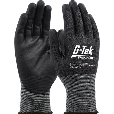G-Tek PolyKor Seamless Knit Blended Glove w/Polyurethane Coated Flat Grip on Palm & Fingers - 21 Gauge - Touchscreen Compatible - Black - 1/DZ - 16-541