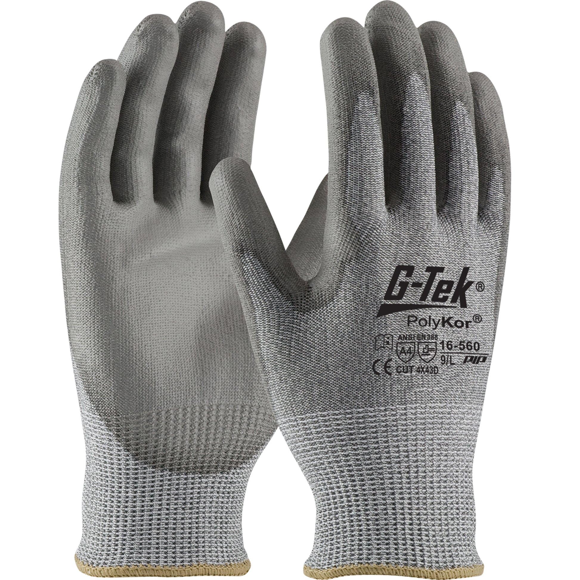 G-Tek PolyKor Seamless Knit Blended Glove w/Polyurethane Coated Flat Grip on Palm & Fingers - Vend-Ready - Gray - 6/PR - 16-560V