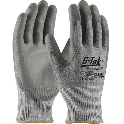 G-Tek PolyKor Seamless Knit Blended Glove w/Polyurethane Coated Flat Grip on Palm & Fingers - Vend-Ready - Gray - 6/PR - 16-560V