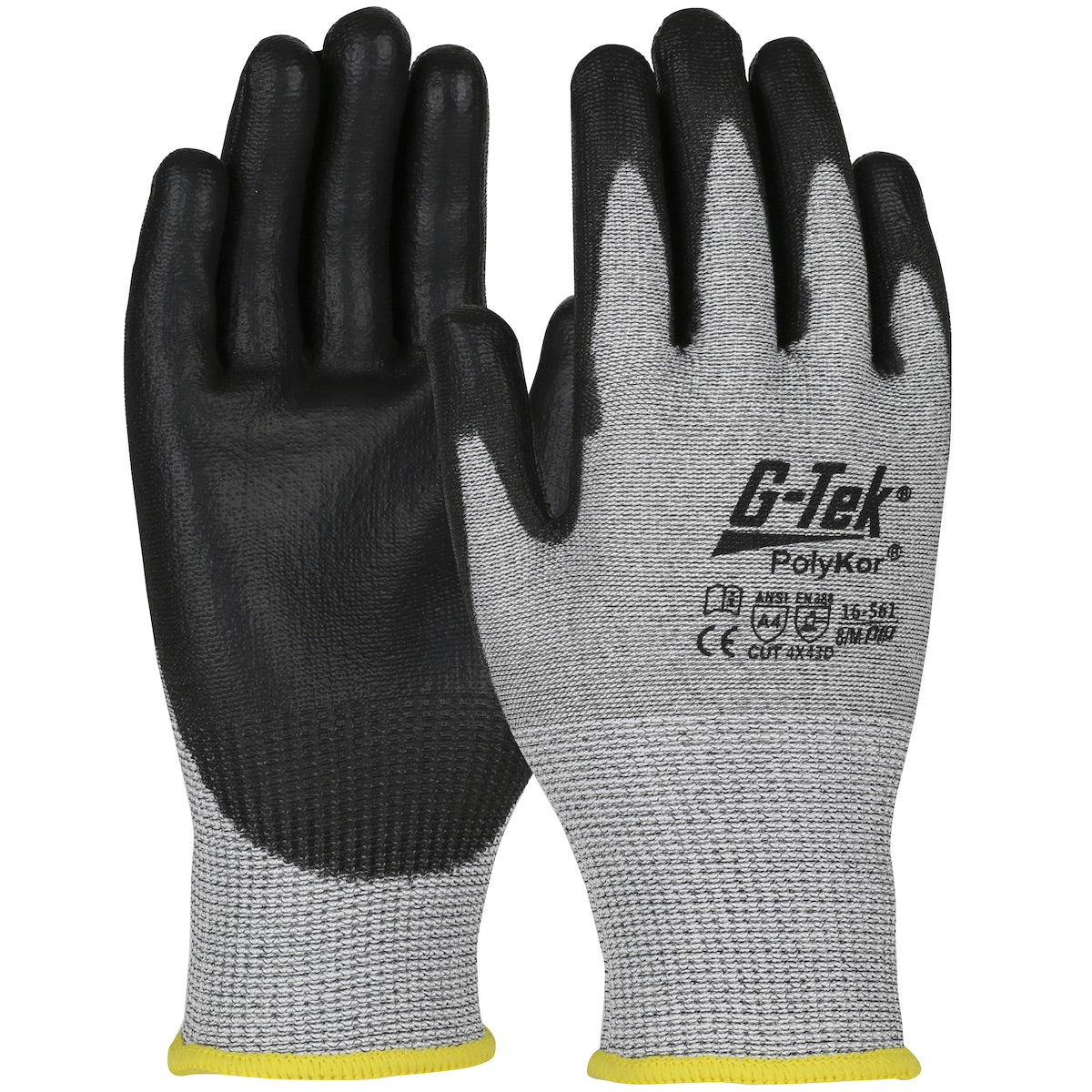 G-Tek PolyKor Seamless Knit Blended Glove w/Polyurethane Coated Flat Grip on Palm & Fingers - Touchscreen Compatible - Gray - 1/DZ - 16-561