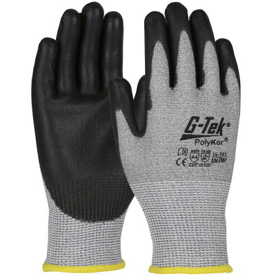G-Tek PolyKor Seamless Knit Blended Glove w/Polyurethane Coated Flat Grip on Palm & Fingers - Touchscreen Compatible - Gray - 1/DZ - 16-561