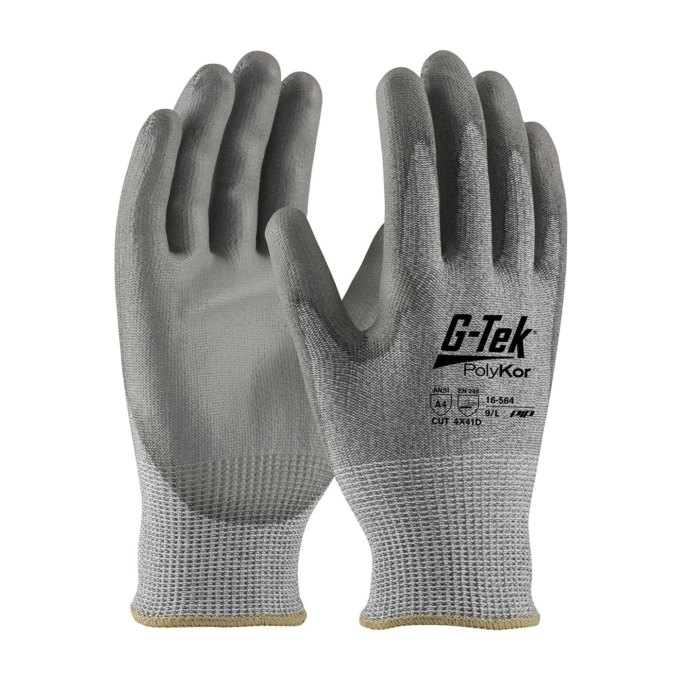 G-Tek PolyKor Industry Grade Seamless Knit Blended Glove w/Polyurethane Coated Flat Grip on Palm & Fingers - Bulk Pack - Gray - 1/DZ - 16-564
