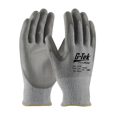 G-Tek PolyKor Industry Grade Seamless Knit Blended Glove w/Polyurethane Coated Flat Grip on Palm & Fingers - Bulk Pack - Gray - 1/DZ - 16-564