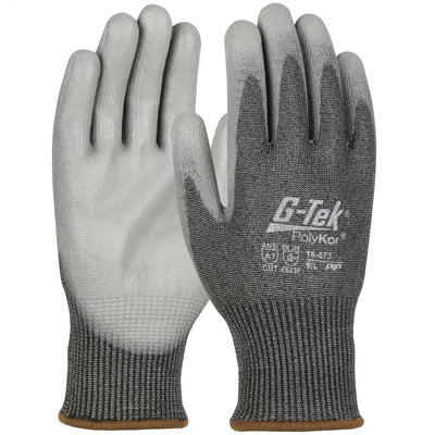 G-Tek PolyKor Seamless Knit Blended Glove w/Polyurethane Coated Flat Grip on Palm & Fingers Touchscreen Compatible - Black - 1/DZ - 16-573