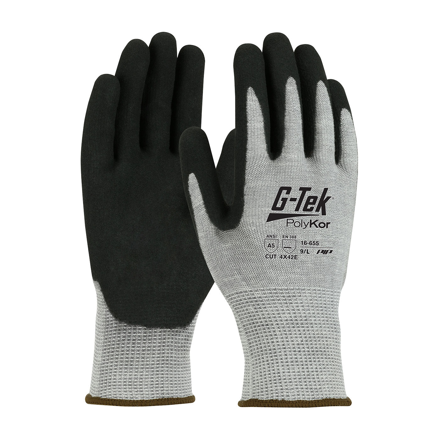 G-Tek PolyKor Seamless Knit Blended Glove w/Double-Dipped Nitrile Coated MicroSurface Grip on Palm & Fingers - Salt Pepper - 1/DZ - 16-655