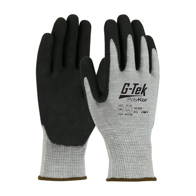 G-Tek PolyKor Seamless Knit Blended Glove w/Double-Dipped Nitrile Coated MicroSurface Grip on Palm & Fingers - Salt Pepper - 1/DZ - 16-655
