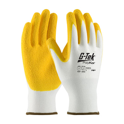 G-Tek PolyKor Seamless Knit Blended Glove w/Latex Coated Crinkle Grip on Palm & Fingers - White - 1/DZ - 16-813