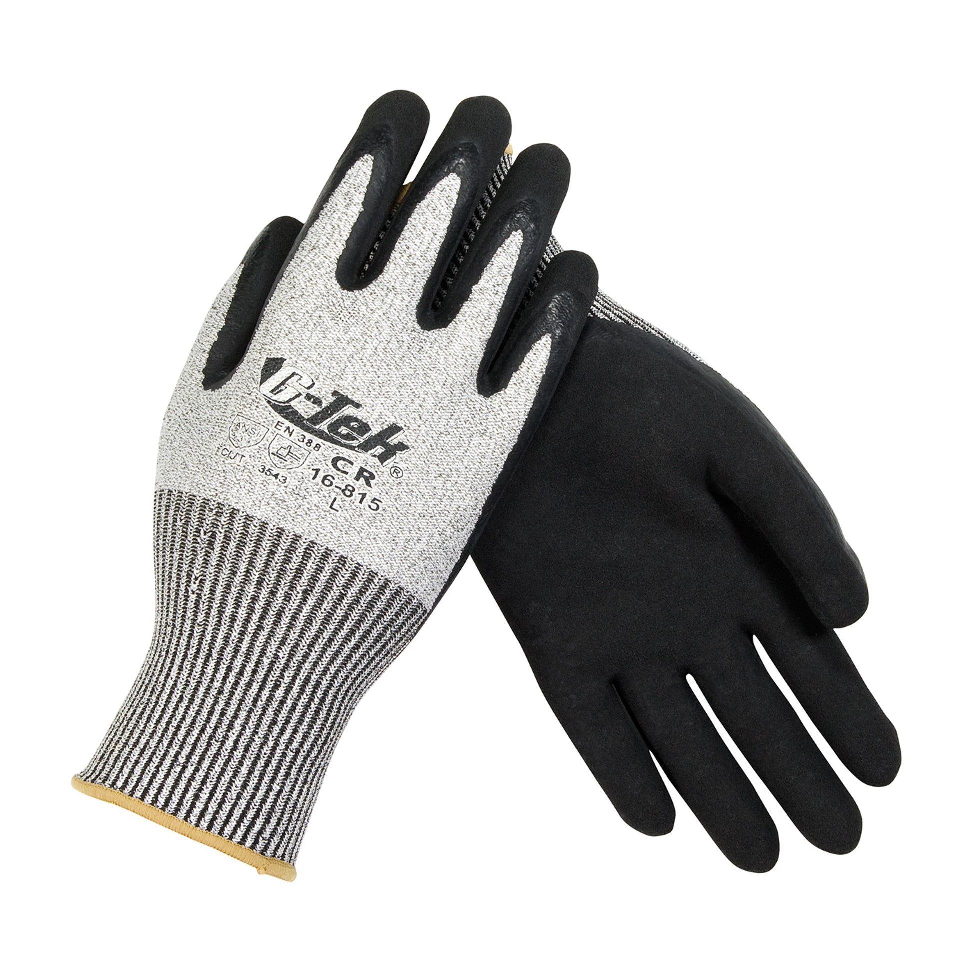 G-Tek PolyKor Seamless Knit Blended Glove w/Double-Dipped Latex Coated MicroSurface Grip on Palm & Fingers - Salt Pepper - 1/DZ - 16-815