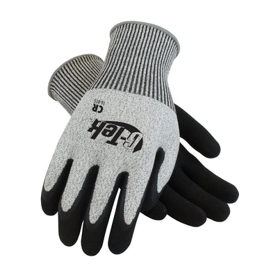 G-Tek PolyKor Seamless Knit Blended Glove w/Double-Dipped Latex Coated MicroSurface Grip on Palm & Fingers - Salt Pepper - 1/DZ - 16-815