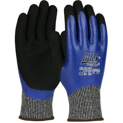 G-Tek PolyKor Seamless Knit Blended Glove w/Double-Dipped Nitrile Coated Microsurface Grip on Full H& - Blue - 1/DZ - 16-CUT229MS