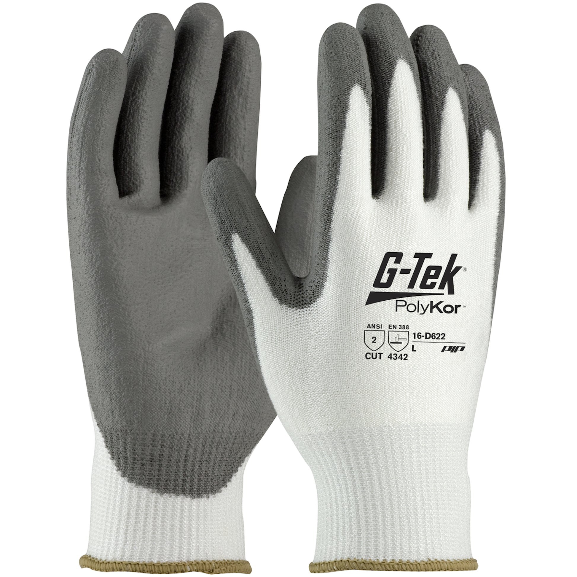 G-Tek PolyKor Seamless Knit Blended Glove w/Polyurethane Coated Flat Grip on Palm & Fingers - Vend-Ready - White - 6/PR - 16-D622V