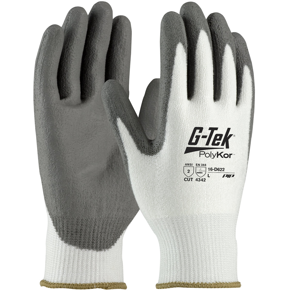 G-Tek PolyKor Seamless Knit Blended Glove w/Polyurethane Coated Flat Grip on Palm & Fingers - White - 1/DZ - 16-D622