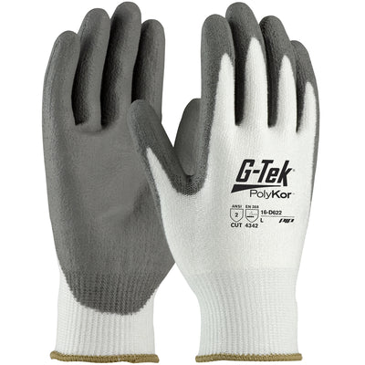 G-Tek PolyKor Seamless Knit Blended Glove w/Polyurethane Coated Flat Grip on Palm & Fingers - White - 1/DZ - 16-D622