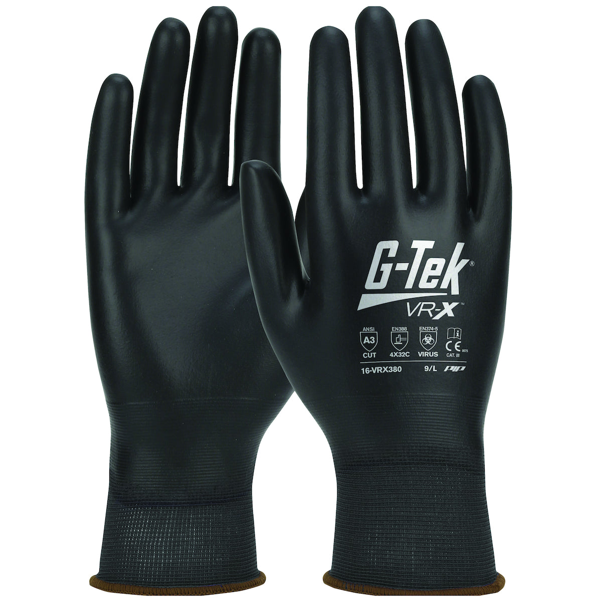 G-Tek VR-X Seamless Knit PolyKor Blended Glove w/Polyurethane Advanced Barrier Coating Protection  Touchscreen Compatible - Black - 1/DZ - 16-VRX380