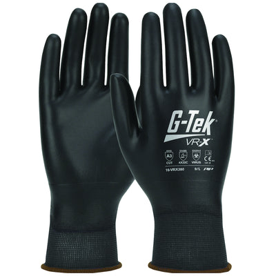 G-Tek VR-X Seamless Knit PolyKor Blended Glove w/Polyurethane Advanced Barrier Coating Protection Touchscreen Compatible - Black - 1/DZ - 16-VRX380