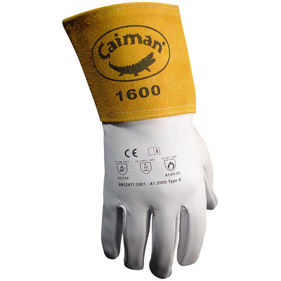 Caiman Premium Goat Grain TIG Welder's Glove w/a 4" Gold Extended Cuff - Natural - 6/PR - 1600