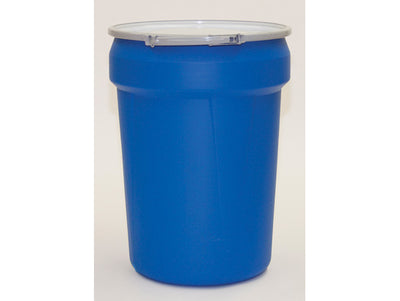 Justrite Lab Pack Open Head Poly Drum - 30 Gallon - Metal Lever-Lock - 2x2" Bung Holes - Blue - 1601MBBG2