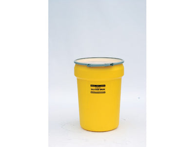 Justrite Salvage Poly Drum - 30 Gallon - Metal Lever-Lock - Yellow - 1602