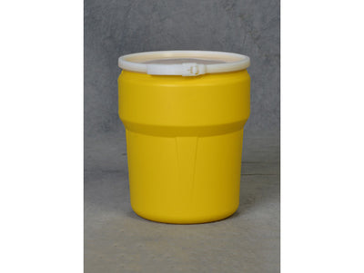 Justrite Lab Pack Open Head Poly Drum - 10 Gallon - Plastic Lever-Lock - Yellow - 1609