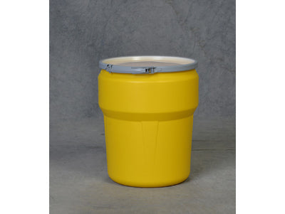 Justrite Lab Pack Open Head Poly Drum - 10 Gallon - Metal Lever-Lock - Yellow - 1609M