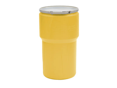 Justrite Lab Pack Open Head Poly Drum - 14 Gallon - Metal Lever-Lock - Yellow - 1610M