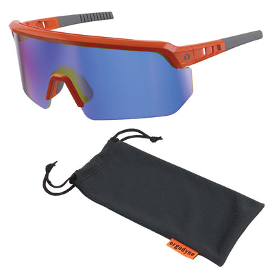 Ergodyne Skullerz AEGIR Anti-Scratch & Enhanced Anti-Fog Safety Glasses, Sunglasses - Mirrored Lenses - Blue Mirror Lens