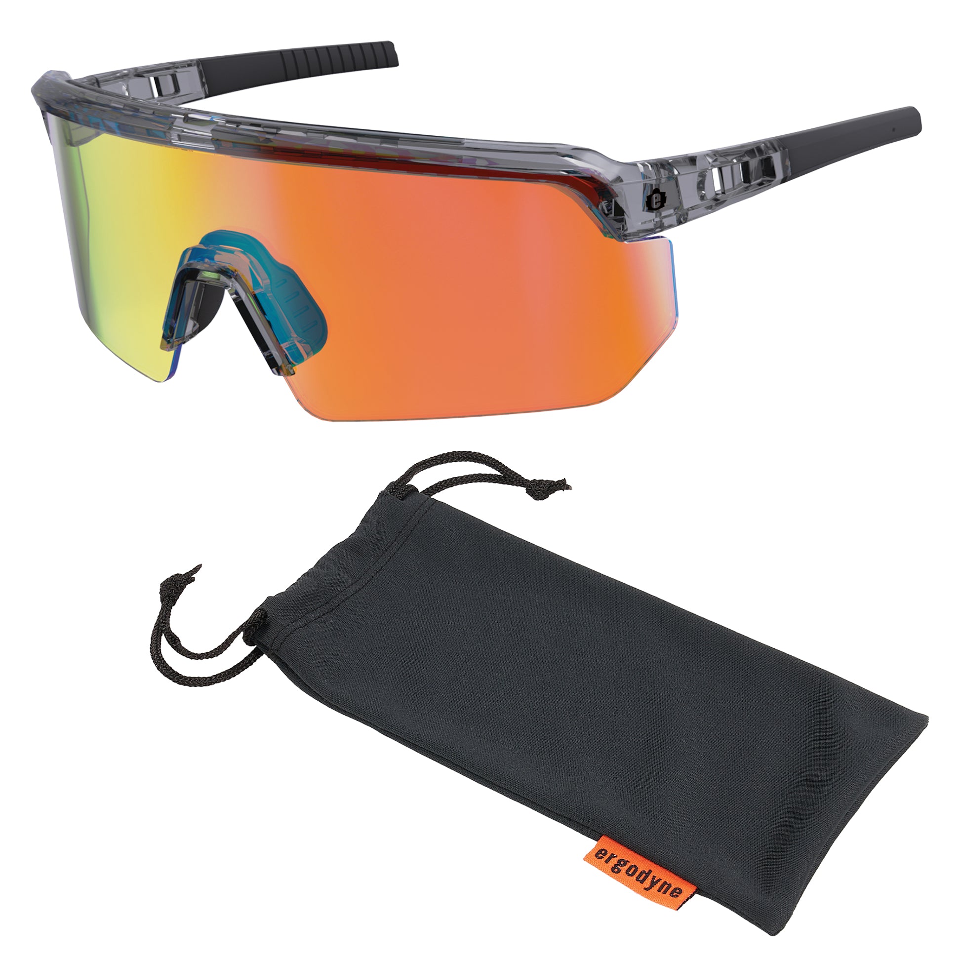 Ergodyne Skullerz AEGIR Anti-Scratch & Enhanced Anti-Fog Safety Glasses, Sunglasses - Mirrored Lenses - Orange Mirror Lens