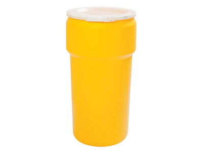 Justrite Lab Pack Open Head Poly Drum - 20 Gallon - Plastic Lever-Lock - Yellow - 1623