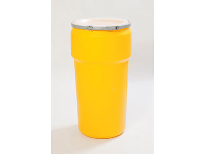 Justrite Lab Pack Open Head Poly Drum - 20 Gallon - Metal Lever-Lock - Yellow - 1623M