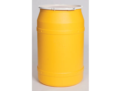 Justrite Lab Pack Open Head Poly Drum - 55 Gallon - Plastic Lever-Lock - Yellow - 1656