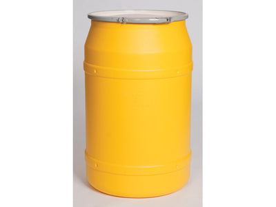 Justrite Lab Pack Open Head Poly Drum - 55 Gallon - Metal Lever-Lock - Yellow - 1656M