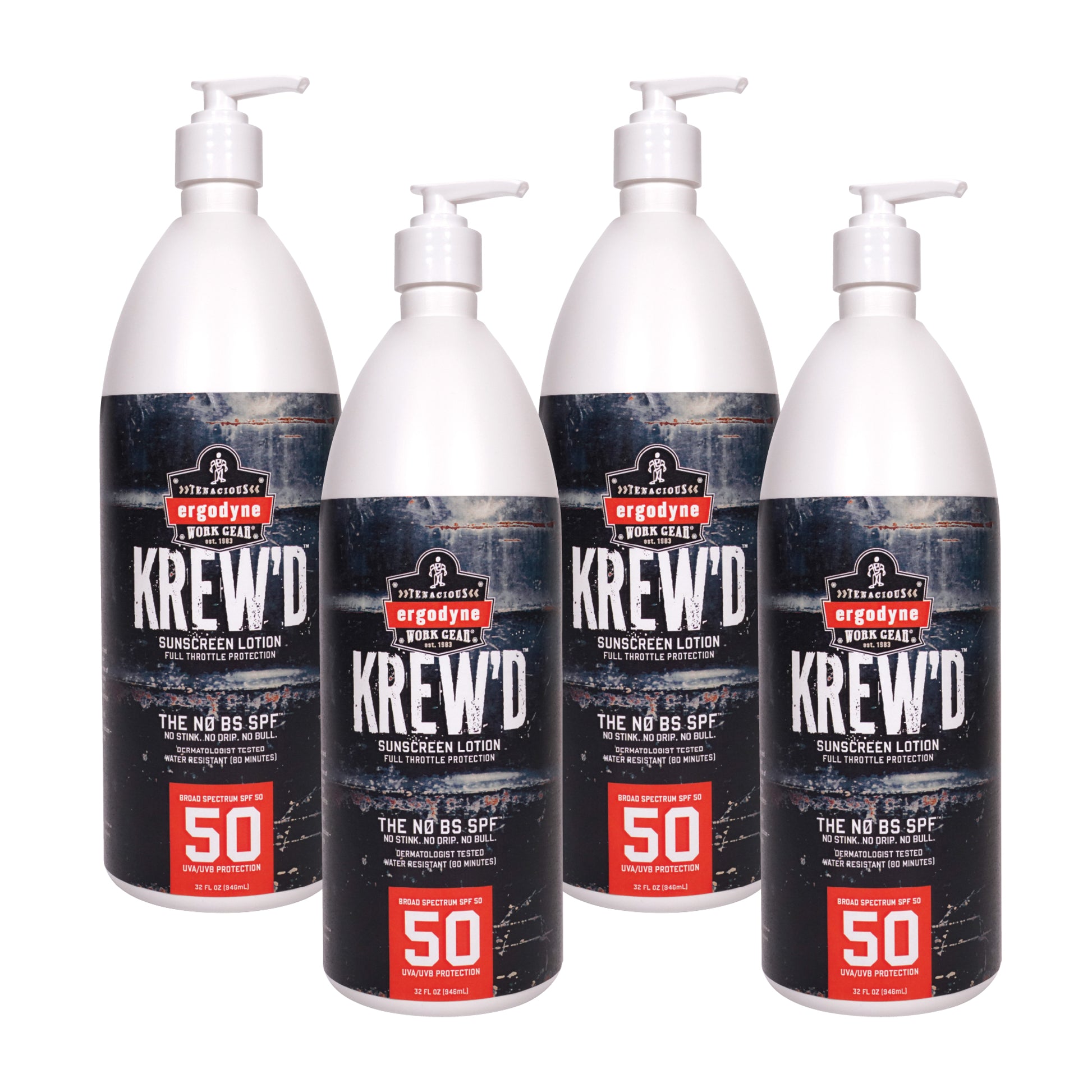 Ergodyne KREW'D 6355 SPF 50 Sunscreen Lotion - 32oz - 4-pack