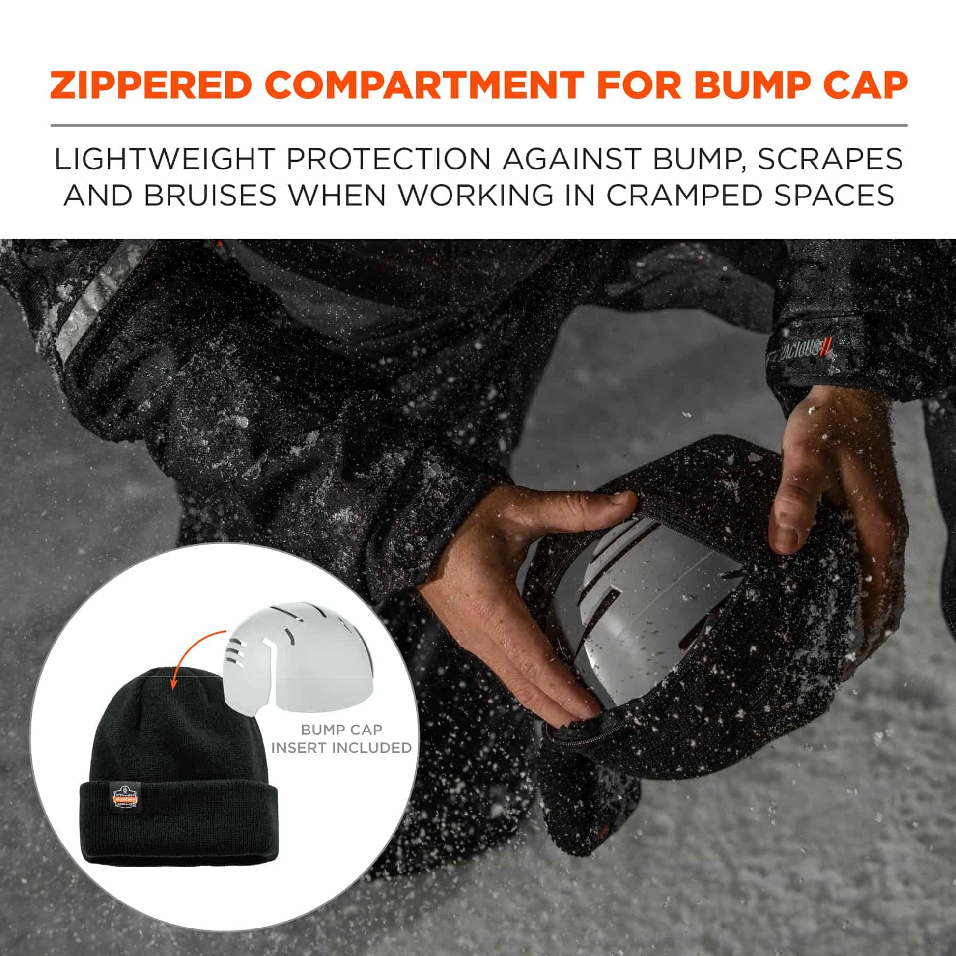 Ergodyne N-Ferno 6811ZI Zippered Rib Knit Beanie Hat (Bump Cap Included)