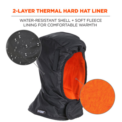 Ergodyne N-Ferno 6842 Winter Hard Hat Liner - 2-Layer, Fleece-Lined, Polyester Shell, Shoulder Length - Black