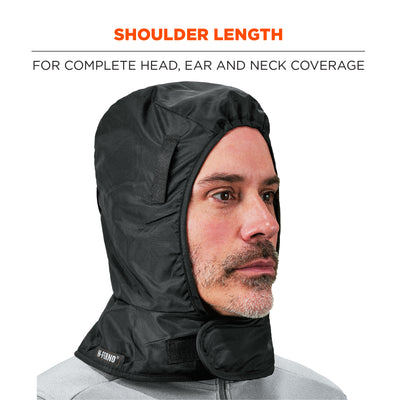 Ergodyne N-Ferno 6842 Winter Hard Hat Liner - 2-Layer, Fleece-Lined, Polyester Shell, Shoulder Length - Black