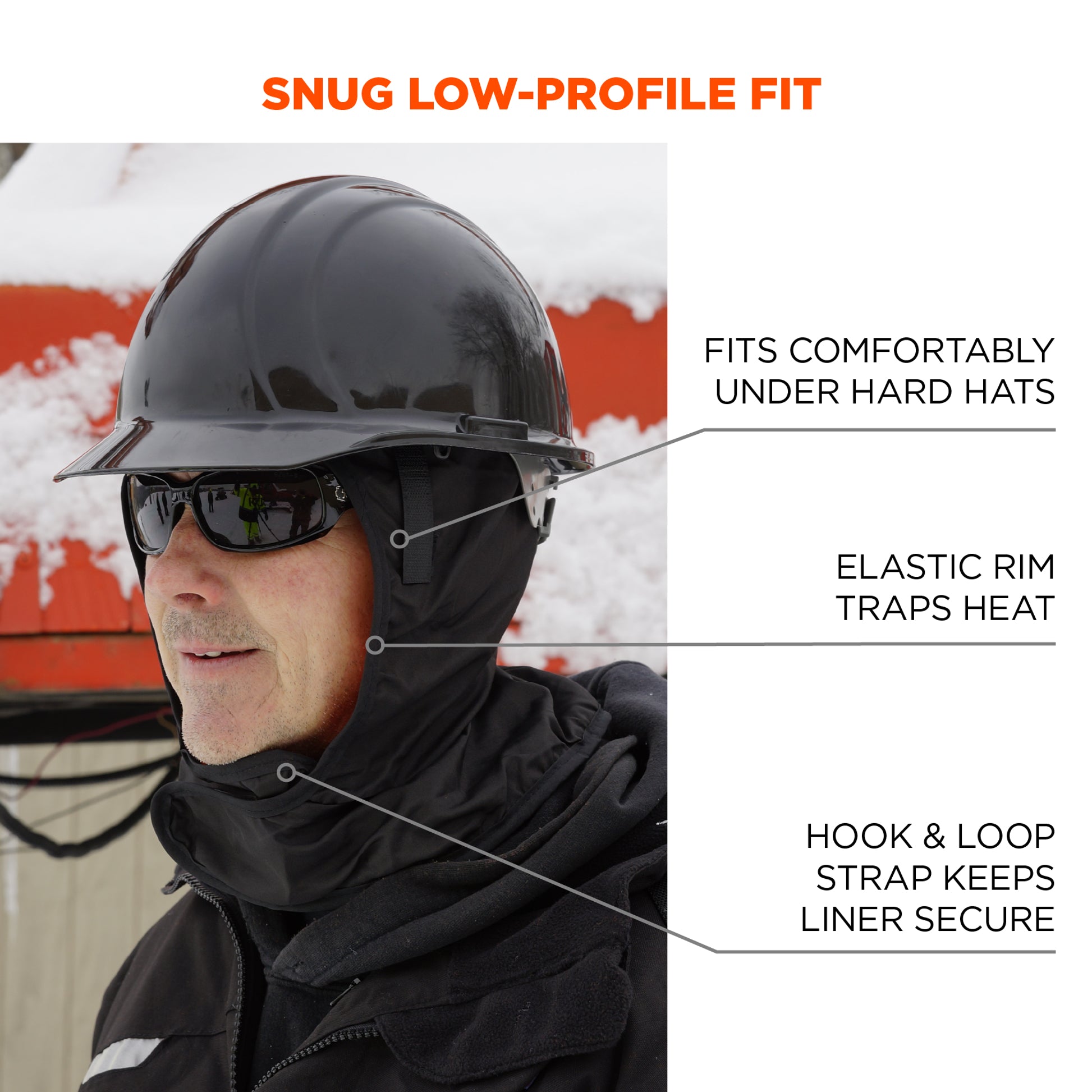 Ergodyne N-Ferno 6842 Winter Hard Hat Liner - 2-Layer, Fleece-Lined, Polyester Shell, Shoulder Length - Black