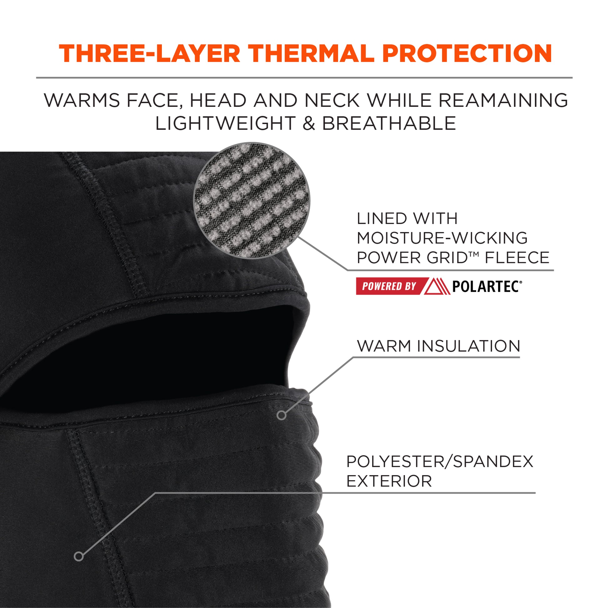 Ergodyne N-Ferno 6955 Insulated Balaclava Face Mask - 3-Layer, Spandex, Polartec Power Grid