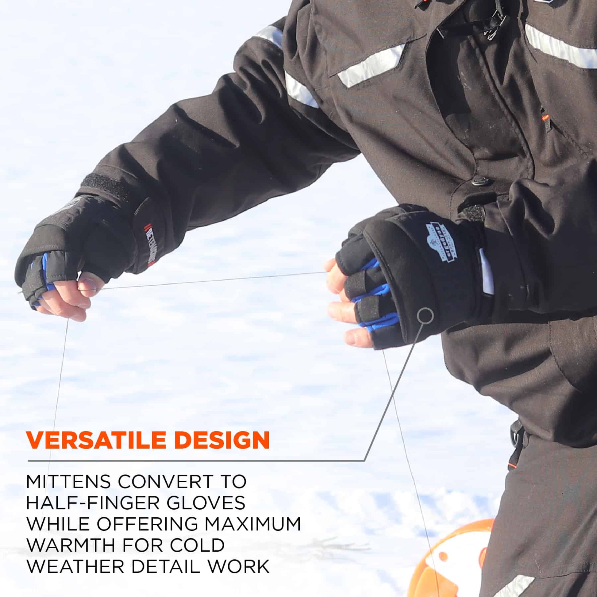 Ergodyne ProFlex 816 Thermal Half Finger Winter Work Gloves - Flip-Top Mittens
