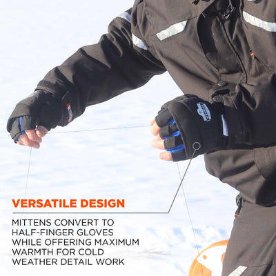 Ergodyne ProFlex 816 Thermal Half Finger Winter Work Gloves - Flip-Top Mittens