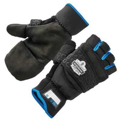 Ergodyne ProFlex 816 Thermal Half Finger Winter Work Gloves - Flip-Top Mittens