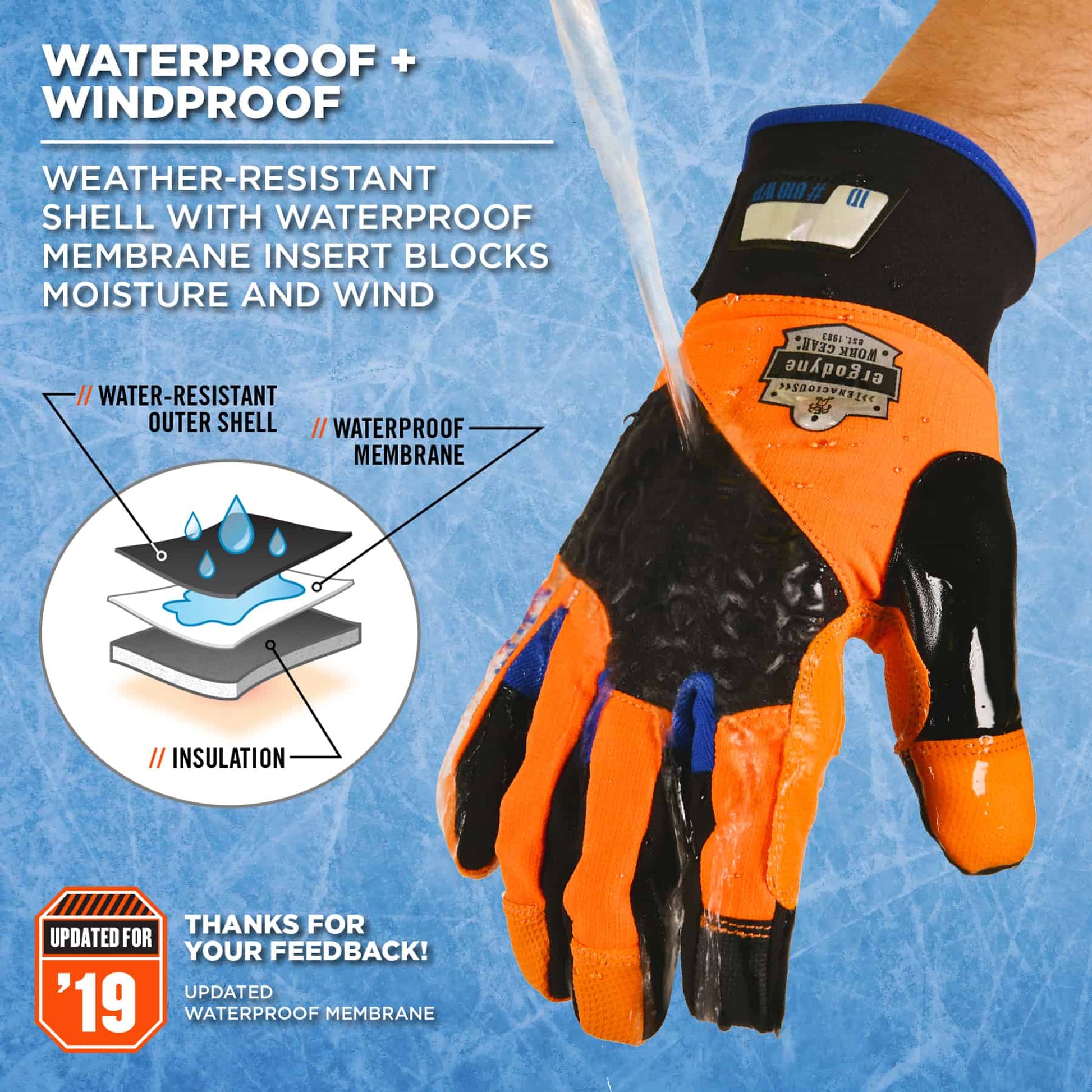 Ergodyne ProFlex 818WP Thermal Waterproof Winter Work Gloves - Orange
