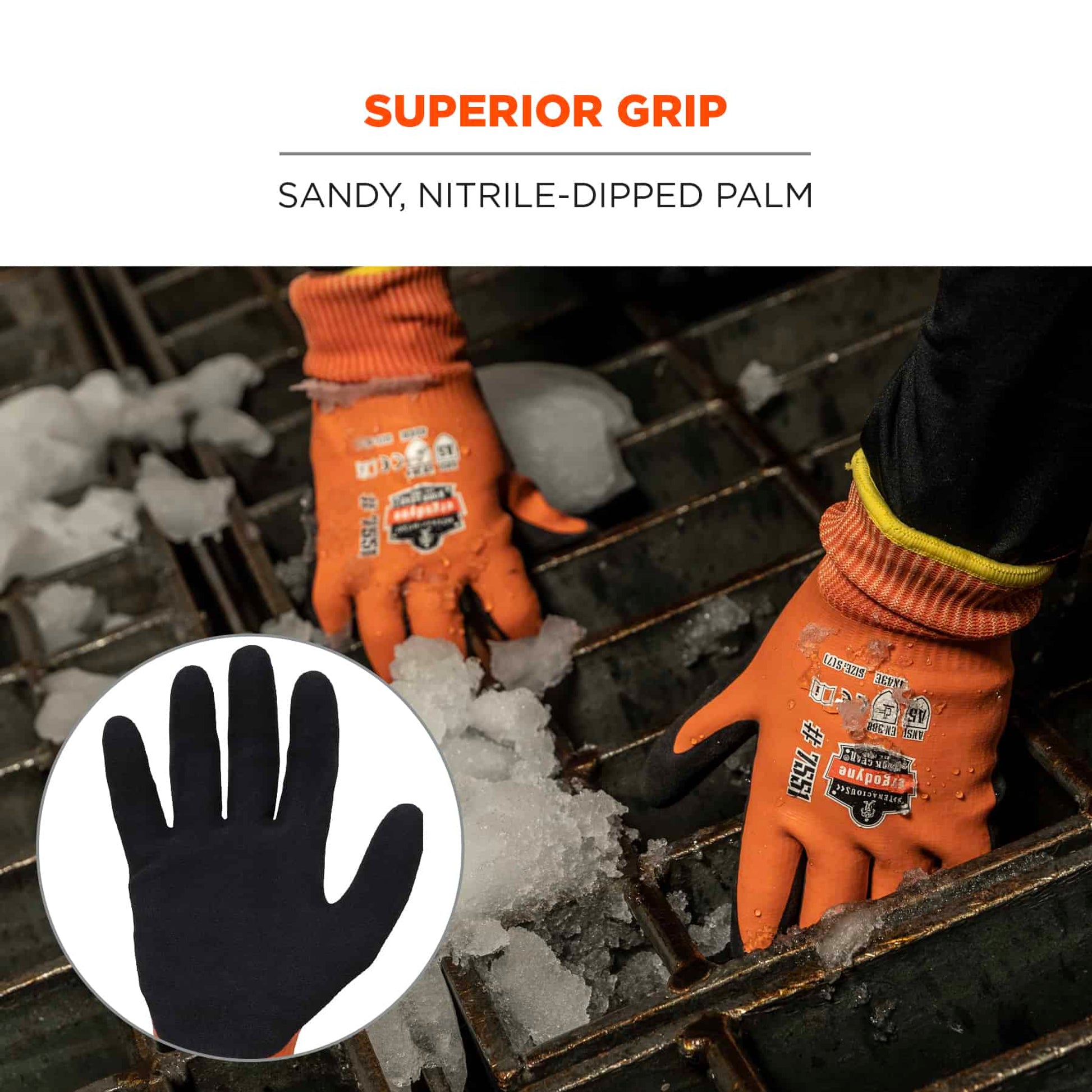 Ergodyne ProFlex 7551 Coated Cut-Resistant Winter Work Gloves - ANSI/ISEA 105-2016 A5, EN 388: 4X43E, Waterproof - Orange