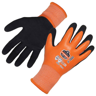 Ergodyne ProFlex 7551 Coated Cut-Resistant Winter Work Gloves - ANSI/ISEA 105-2016 A5, EN 388: 4X43E, Waterproof - Orange